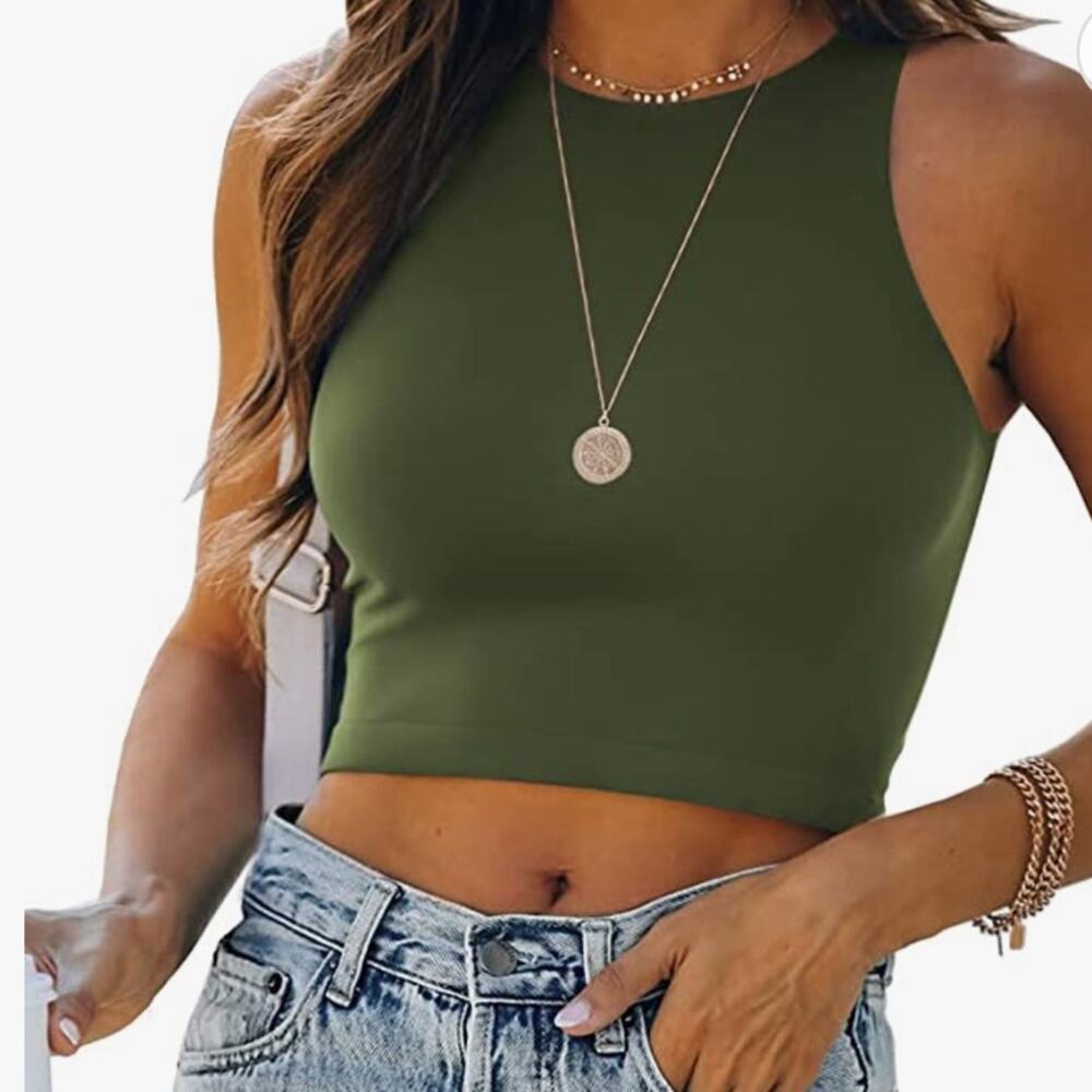 NWT Sexy Sleeveless High Neck Green Top Size Small